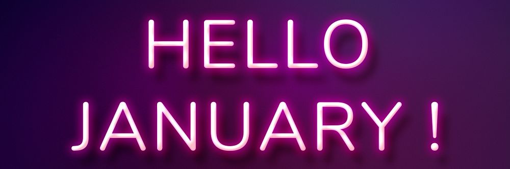 Hello January purple neon typography