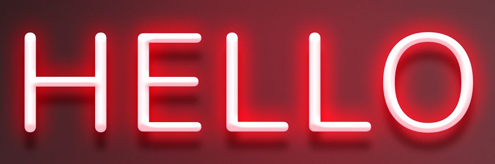 Glowing red neon hello text