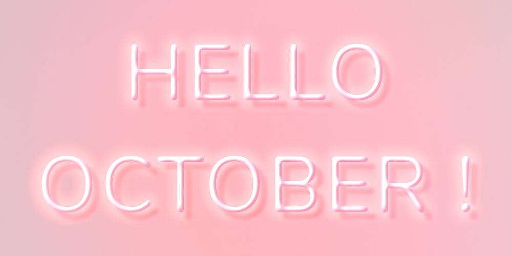 Glowing neon Hello October! text