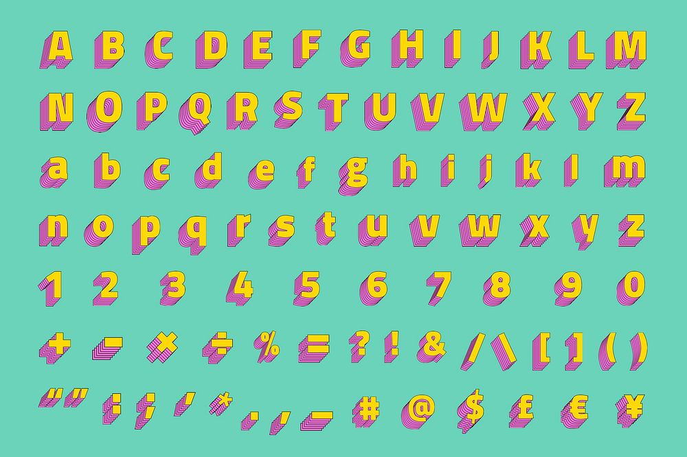 Retro 3d Alphabet set psd typography
