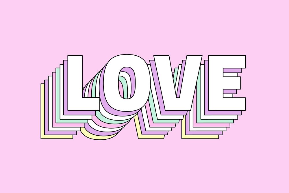 Retro 3d pastel love text typography