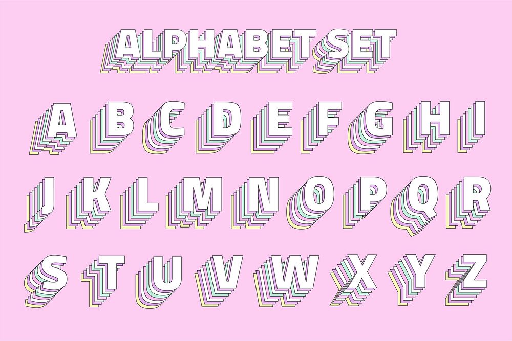 Vintage pastel layered alphabet vector set