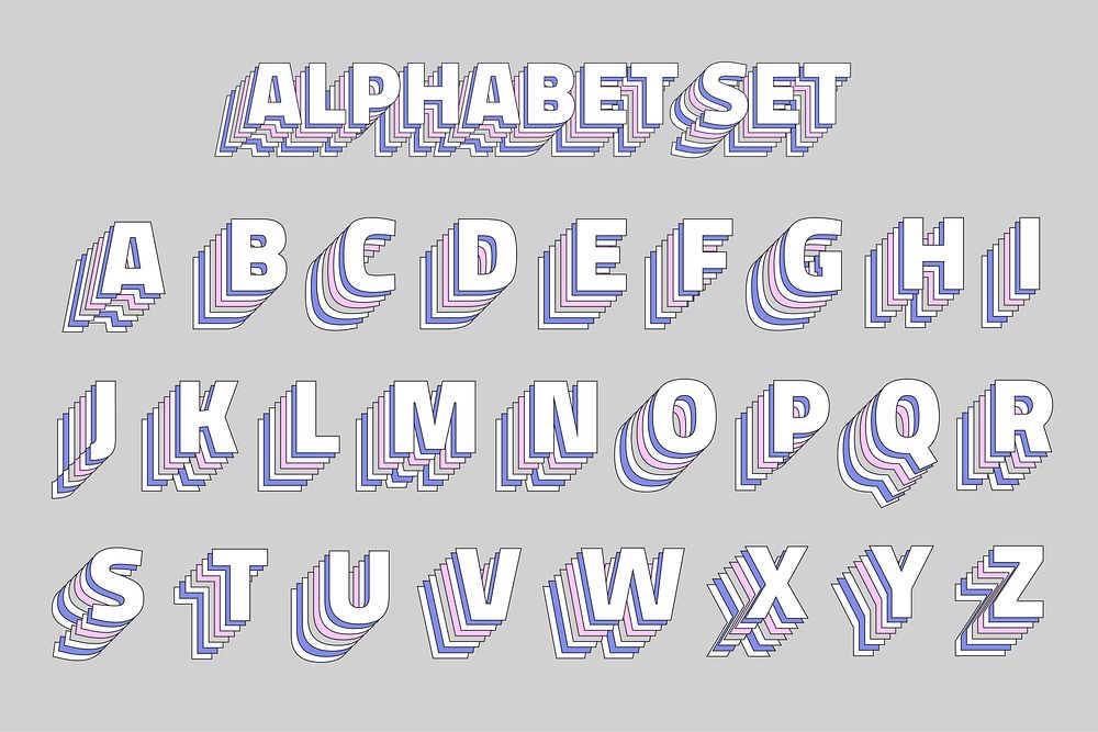 Layered pastel alphabet vector a-z set