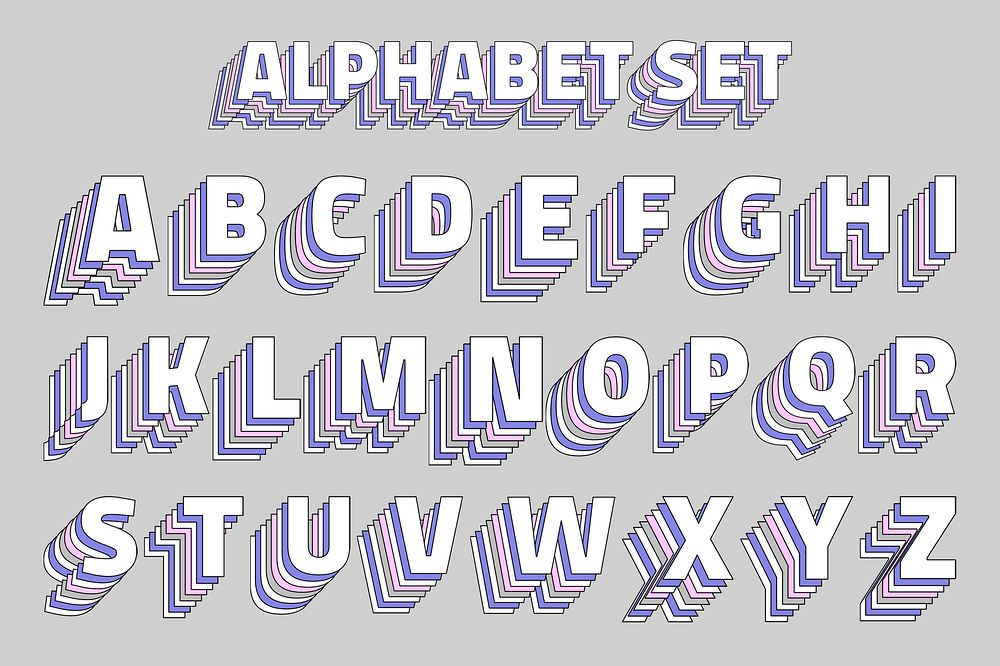 Pastel psd 3d alphabet set typography