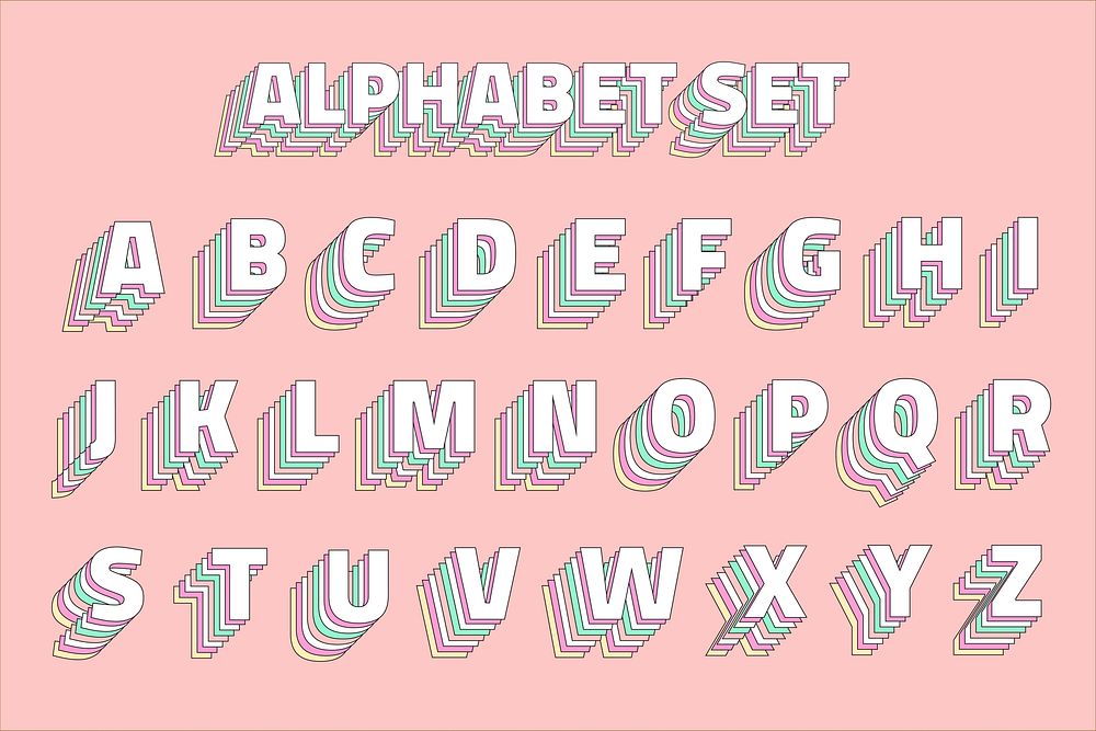 Vintage 3d alphabet pastel a-z vector set