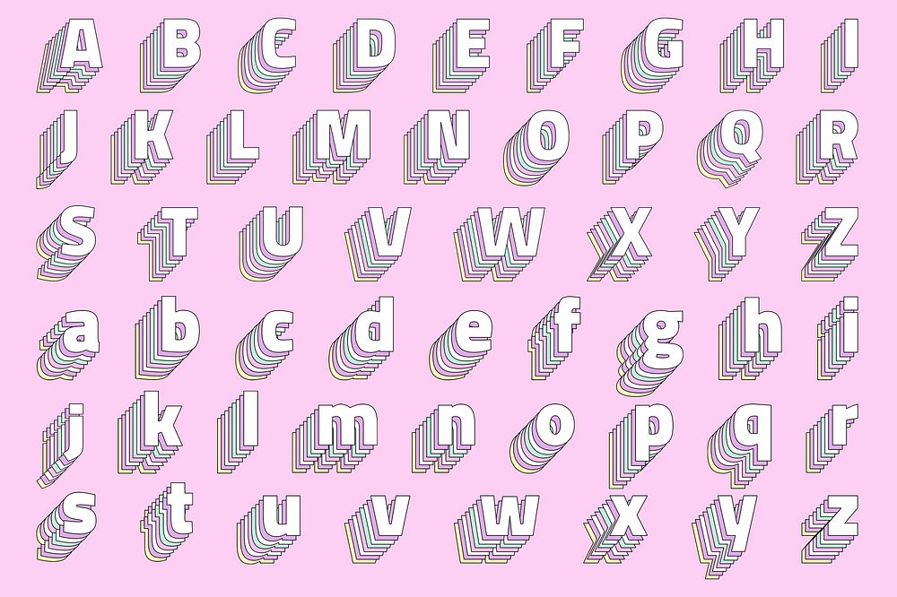 Psd alphabet retro 3d pastel set typography