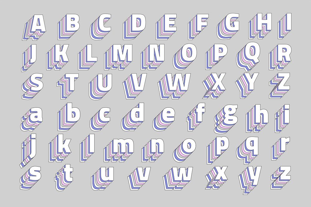 Vector retro 3d alphabet pastel alphabet set