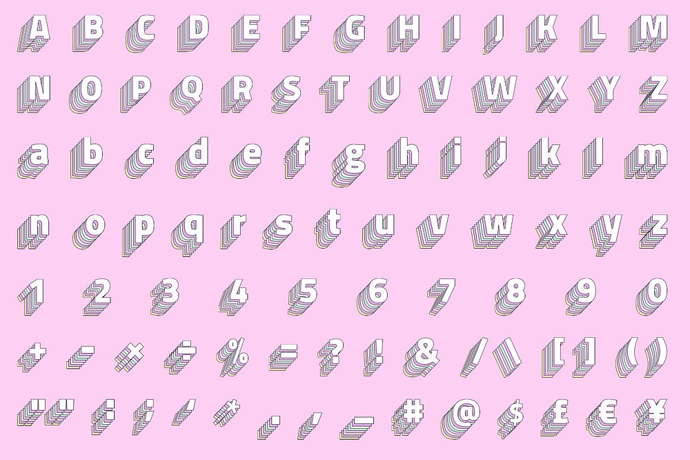 Pastel 3d psd font Alphabet set