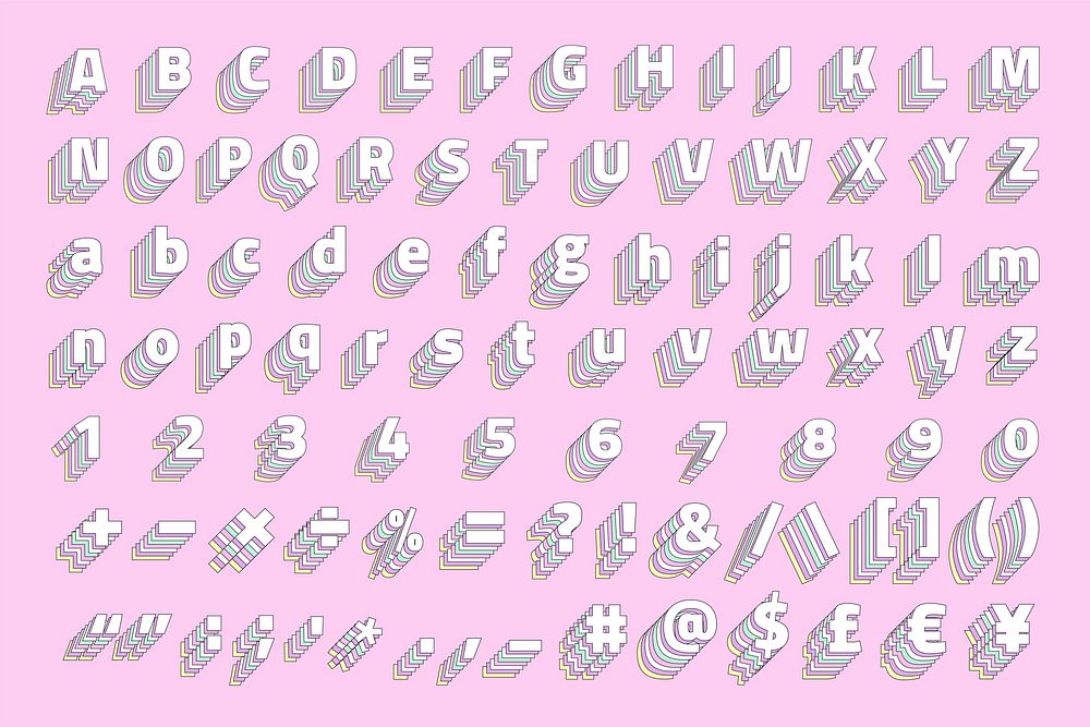 3d pastel vector alphabet set stylized typography