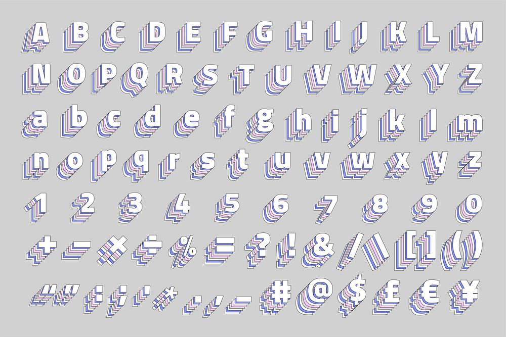 Vector layered pastel alphabet set stylized typography