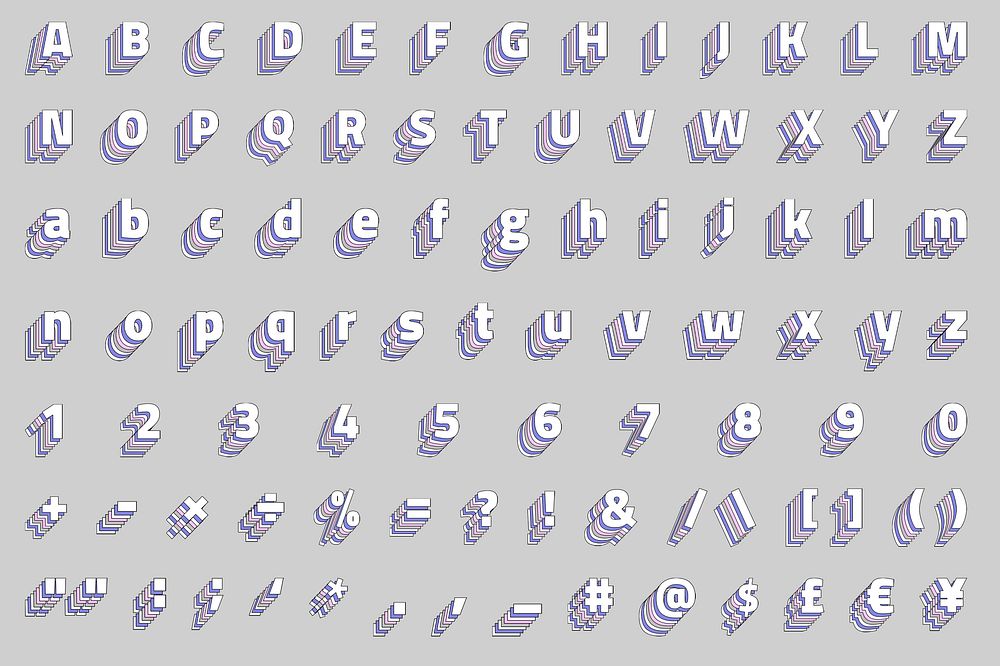 Pastel 3d psd Alphabet set stylized typeface