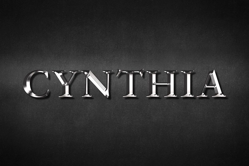 Cynthia typography in silver metallic effect design element