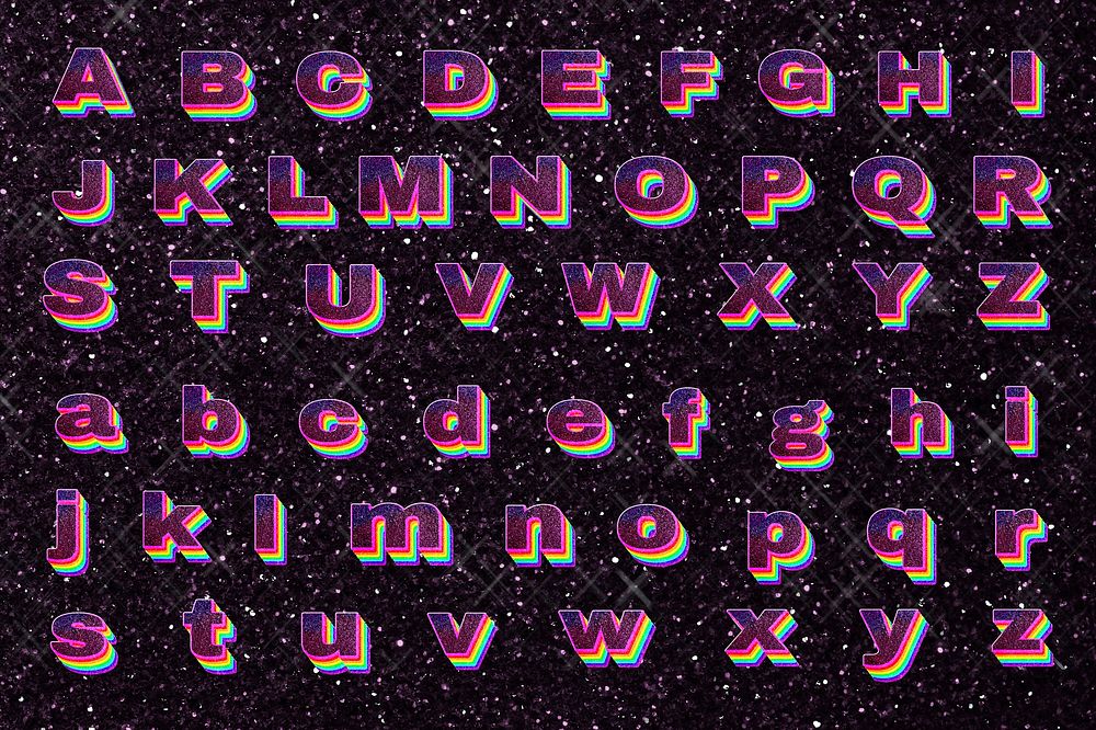 ABC Glitter rainbow alphabet psd set gay pride font