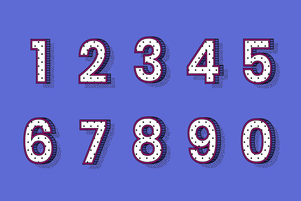 Isometric halftone font numbers 0-9 psd on blue