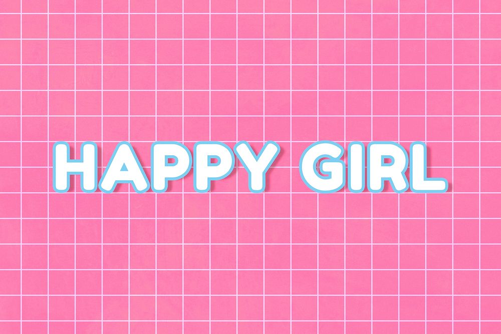Miami neon bold 80&rsquo;s font happy girl typography on grid background