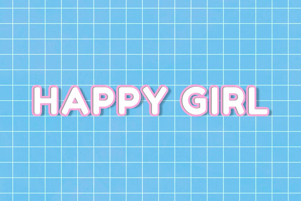 Neon 80&rsquo;s font happy girl typography on grid background