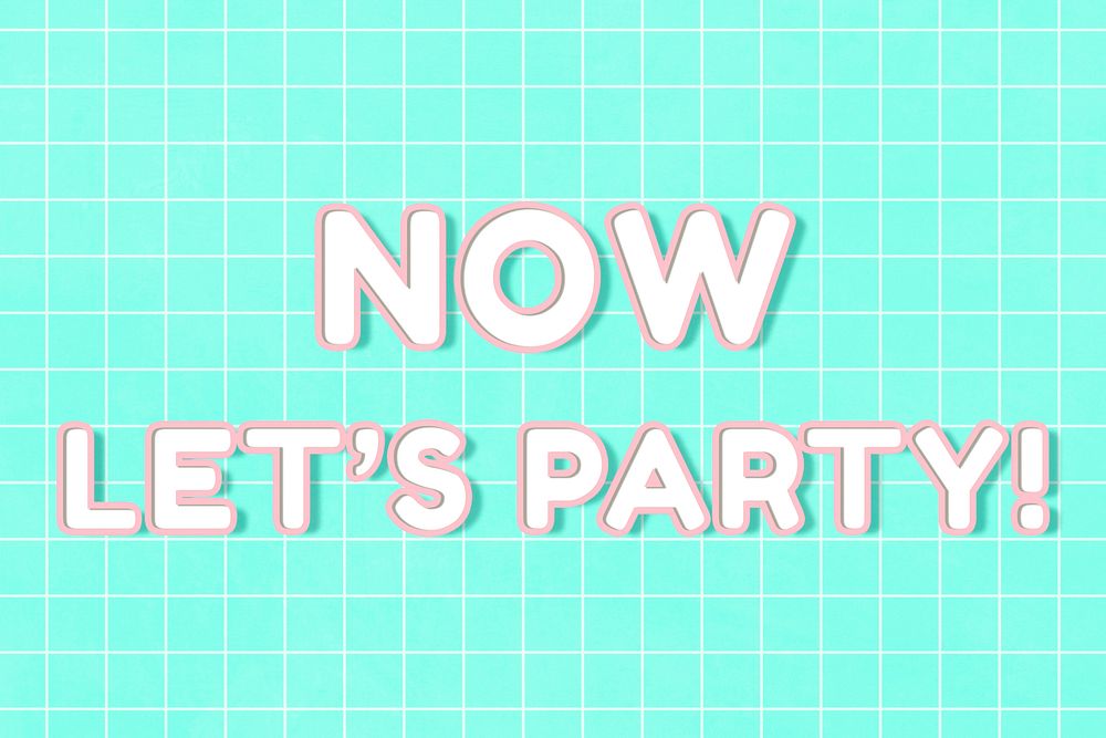 Neon 80&rsquo;s miami now let's party! word outline typography on grid background