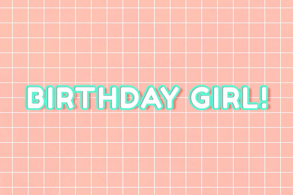 Neon 80&rsquo;s miami birthday girl! bold font on grid background