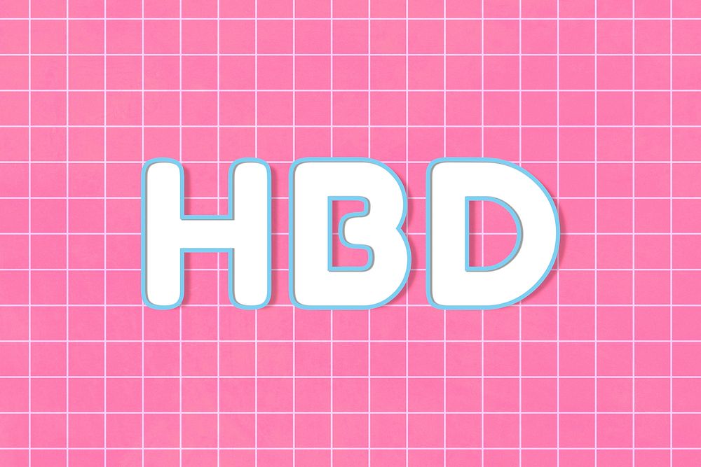 Neon 80&rsquo;s miami hbd word boldface outline typography on grid background