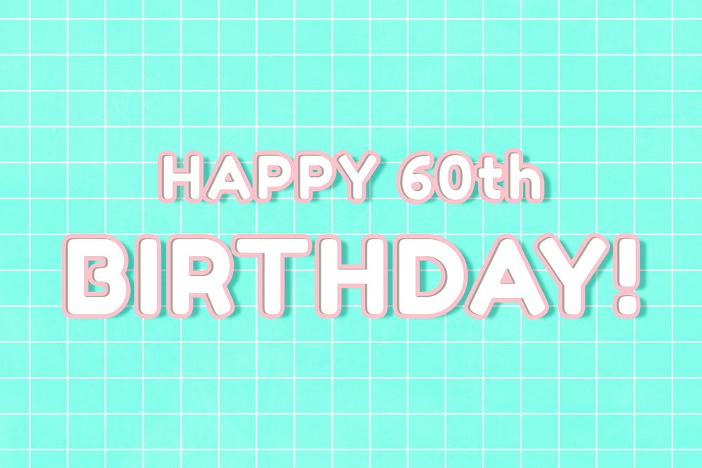 Bold neon 80&rsquo;s miami font happy 60th birthday! word art on grid background