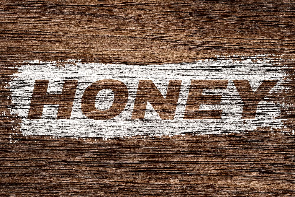 Honey printed lettering typography coarse wood texture