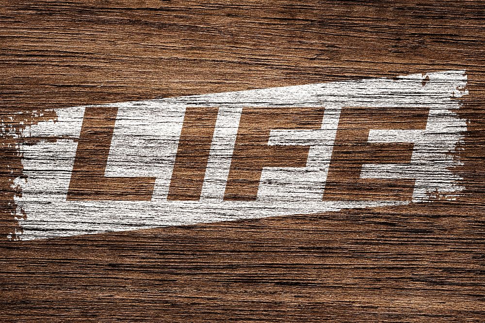 Life word wood texture brush stroke effect typography