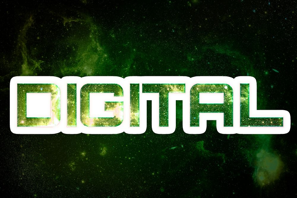 Green DIGITAL galaxy sticker psd word typography