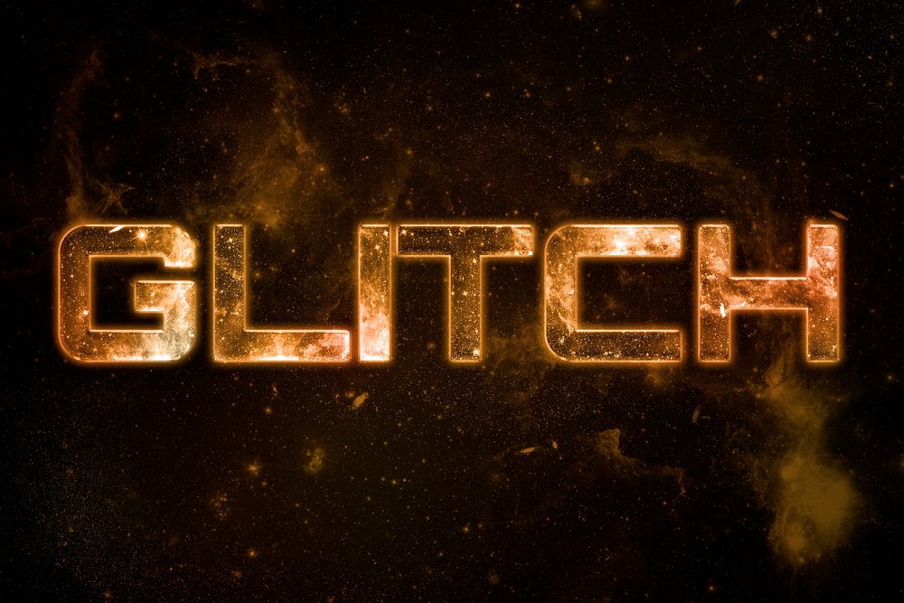 GLITCH word typography text on galaxy background