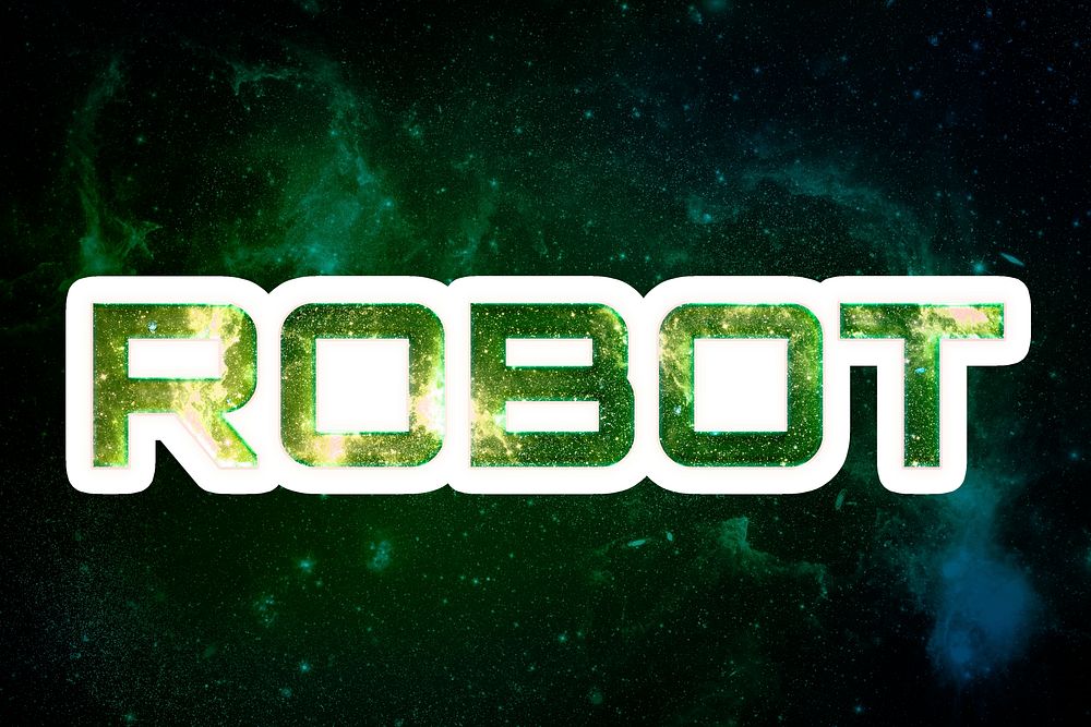 Green ROBOT galaxy psd sticker word typography