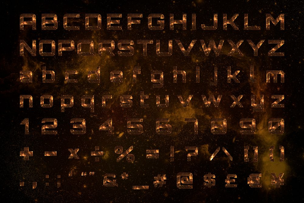 Letters, Number and symbol brown typography psd on galaxy background