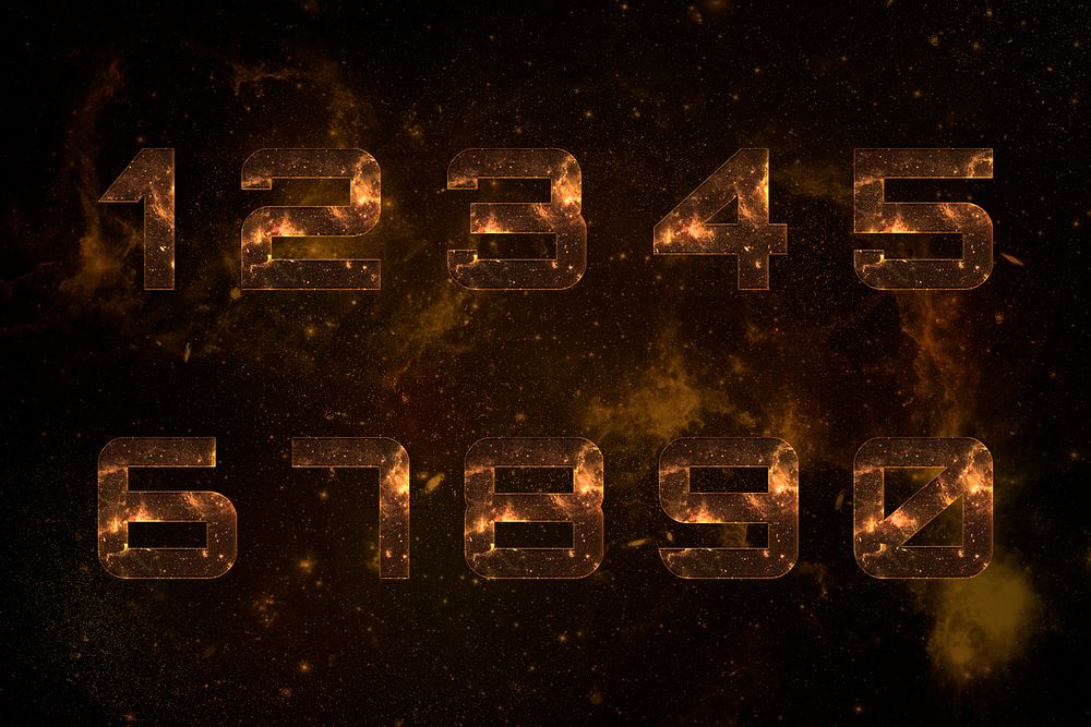 Numbers typography psd font set galaxy background