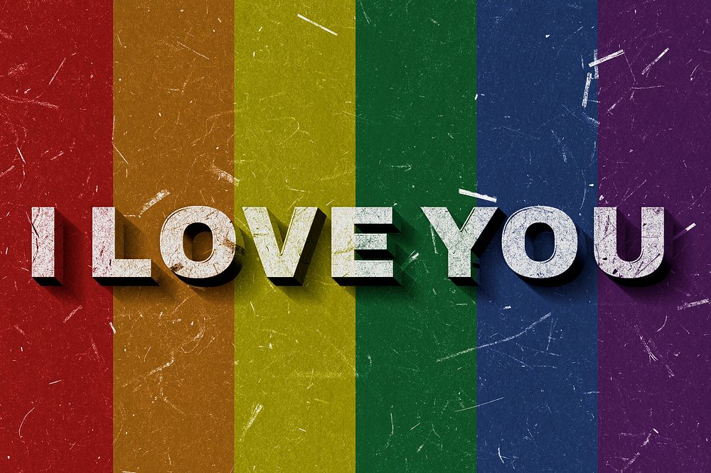 Rainbow I Love You 3D vintage quote on paper texture pride flag