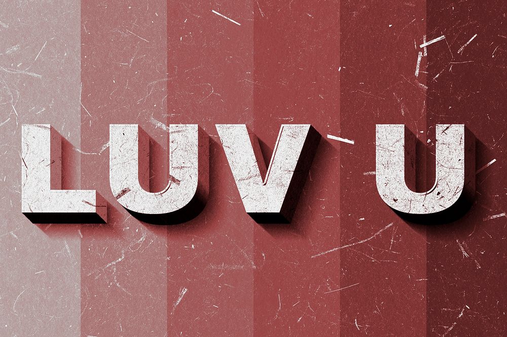 3D Luv U red gradient quote paper font typography
