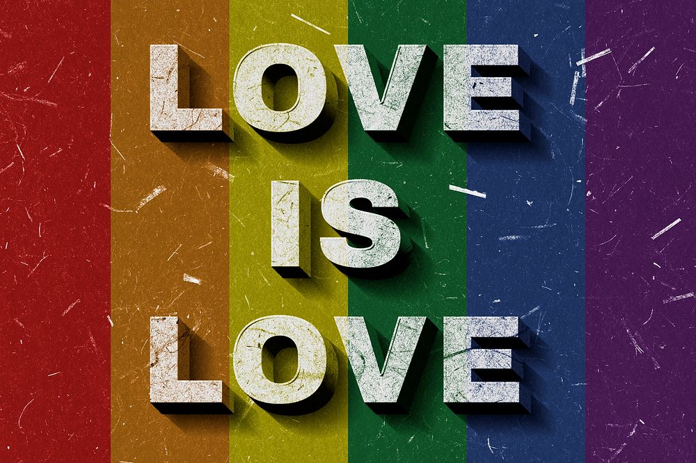 Love Is Love rainbow flag quote on paper texture