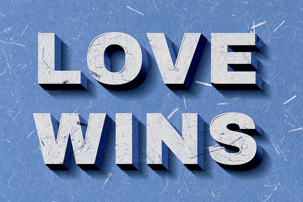 3D Love Wins blue quote paper font typography