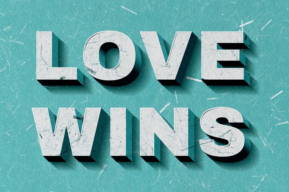 Love Wins mint green 3D trendy quote textured font typography