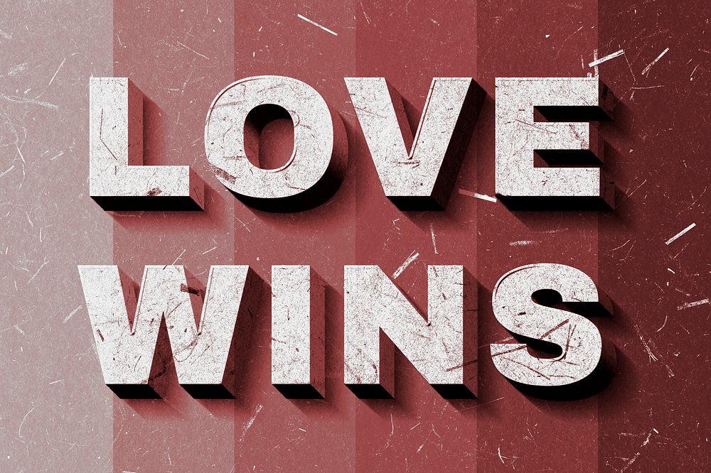 Red gradient Love Wins 3D quote paper texture font typography