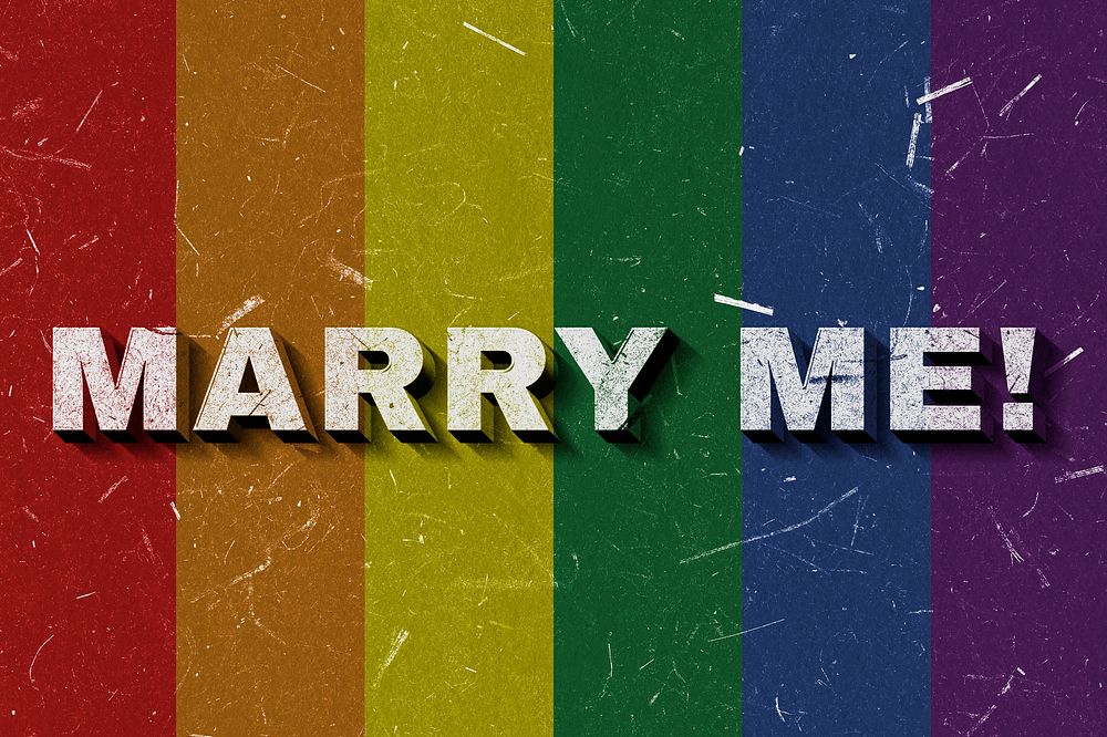 Marry Me! rainbow flag quote on paper texture