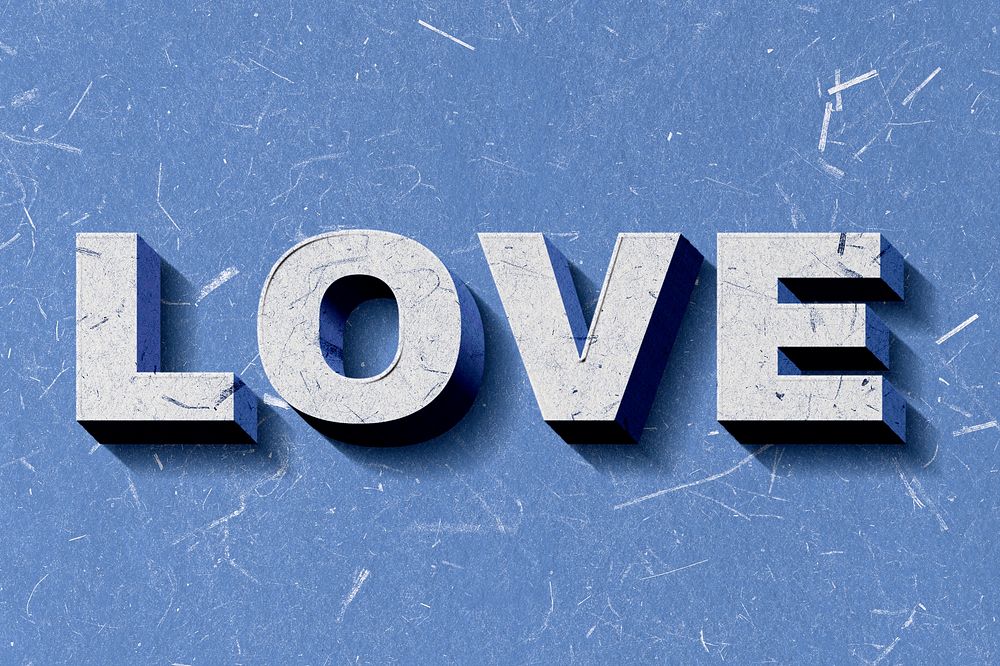 3D Love blue word paper font typography