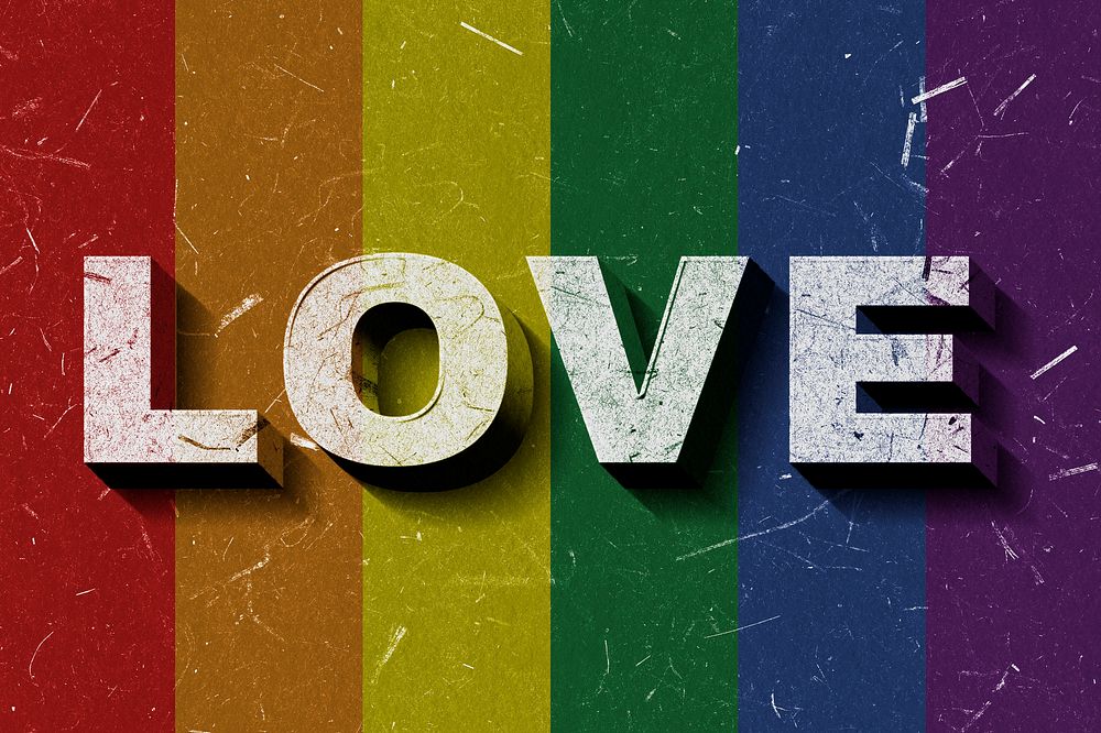 3D Love rainbow flag word paper font typography