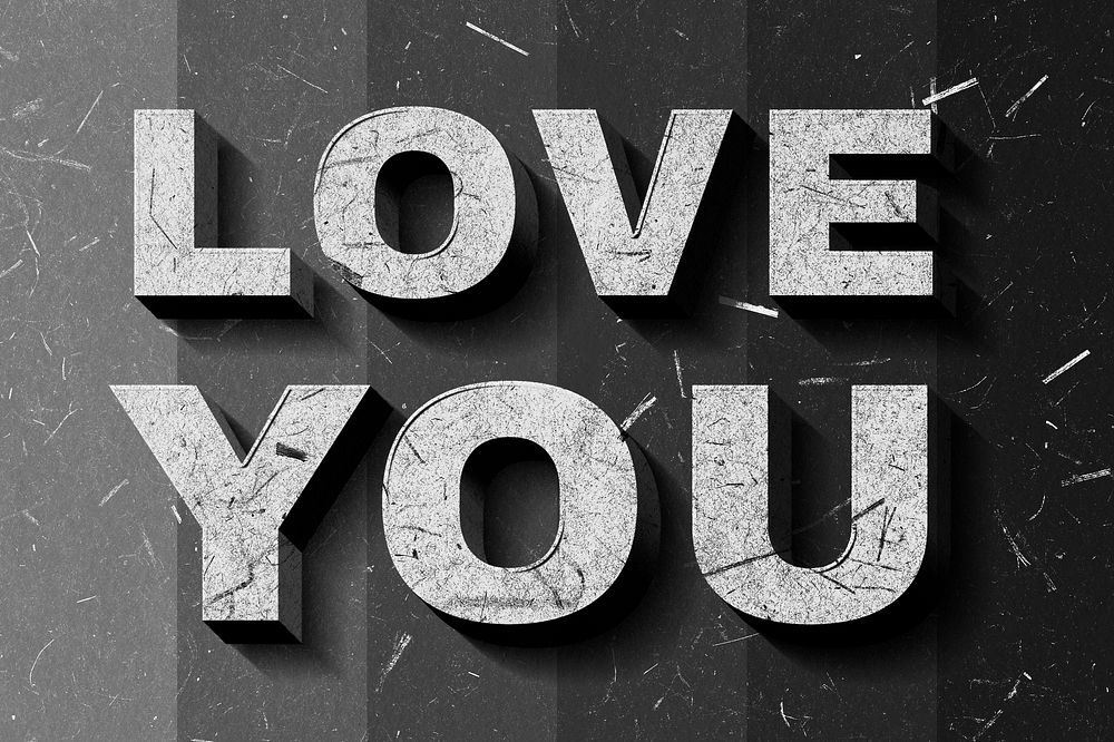 3D Love You grayscale quote paper font typography wallpaper