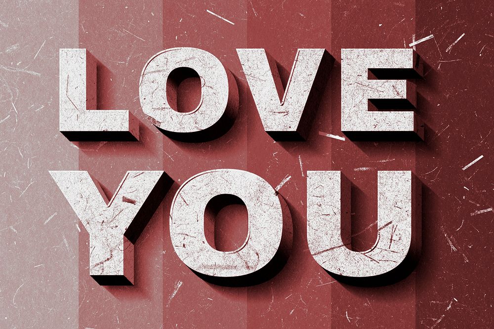 Red gradient Love You 3D quote paper texture font typography