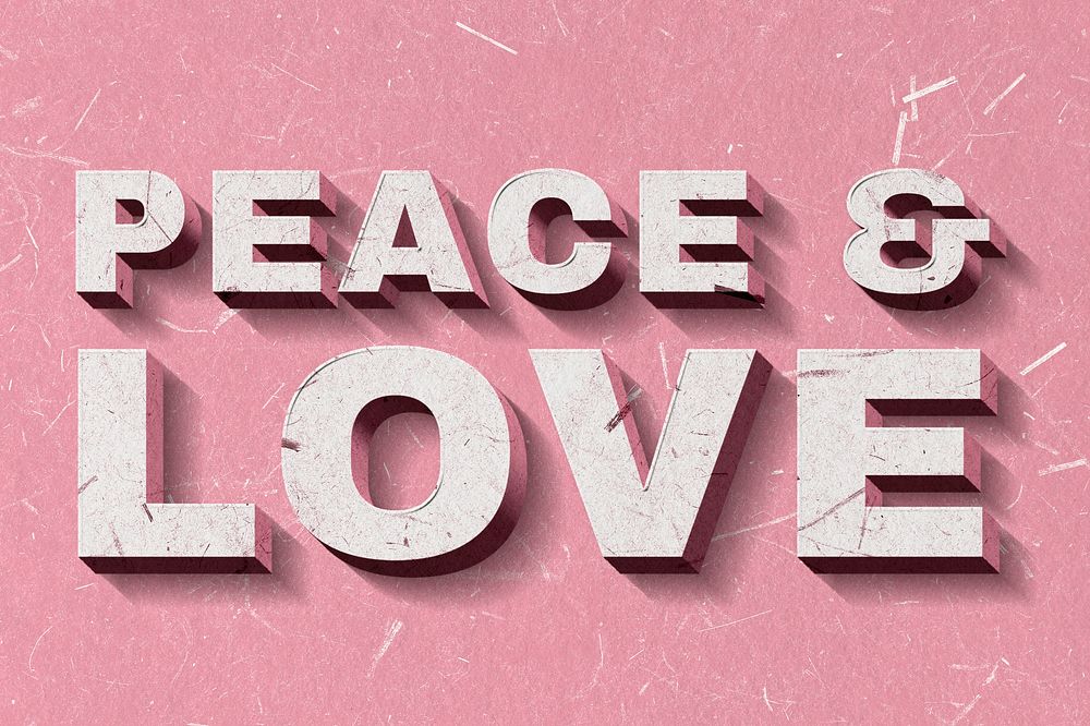Peace & Love pink 3D quote paper texture font typography