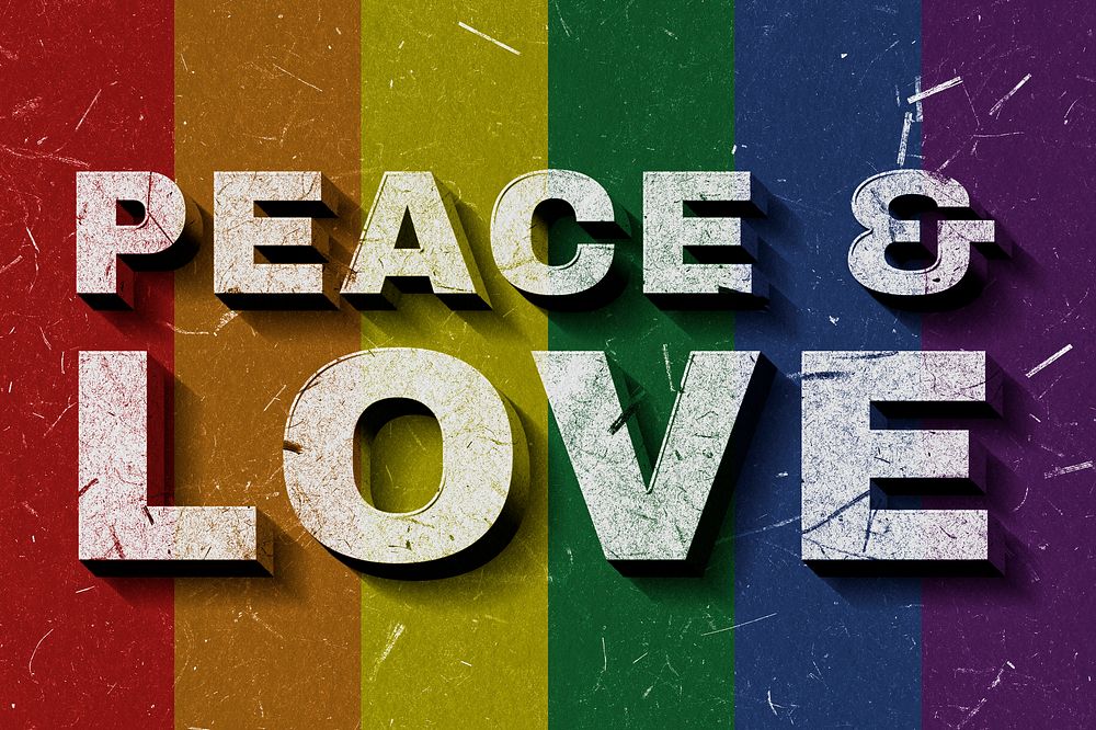 Peace & Love rainbow flag quote typography on paper texture