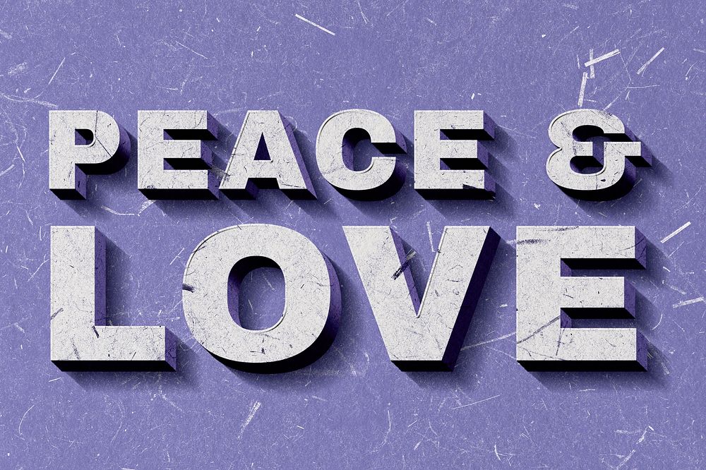 Peace & Love purple 3D trendy quote textured font typography