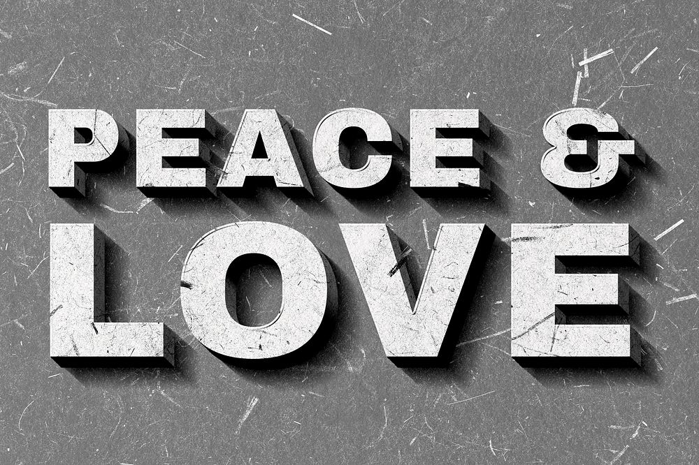 Retro 3D Peace & Love gray quote typography wallpaper