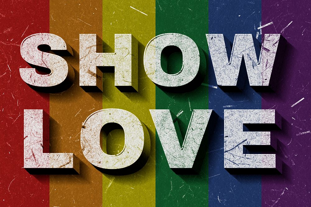 Rainbow Show Love 3D vintage quote on paper texture flag
