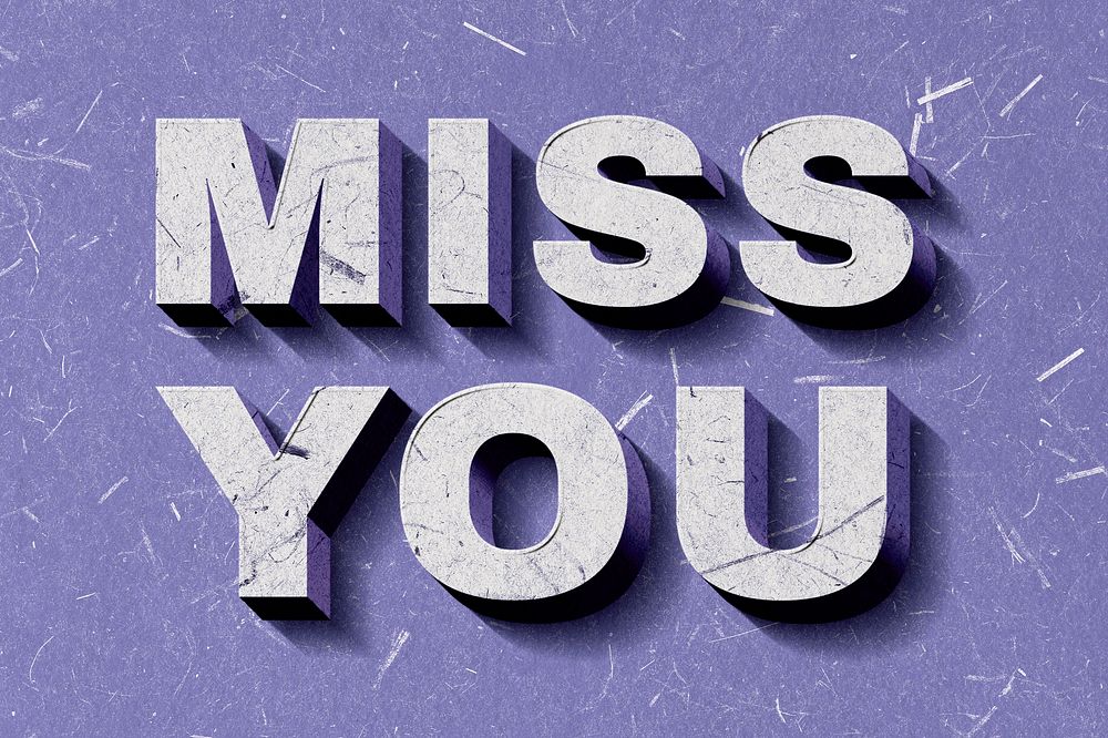 Retro 3D Miss You purple quote typography wallpaper