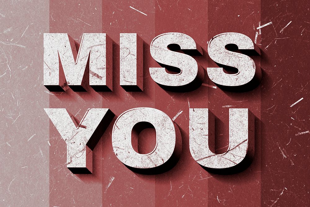 Red gradient Miss You 3D quote paper texture font typography