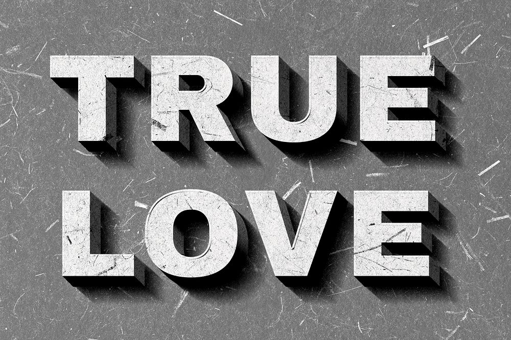 True Love gray 3D trendy quote textured font typography